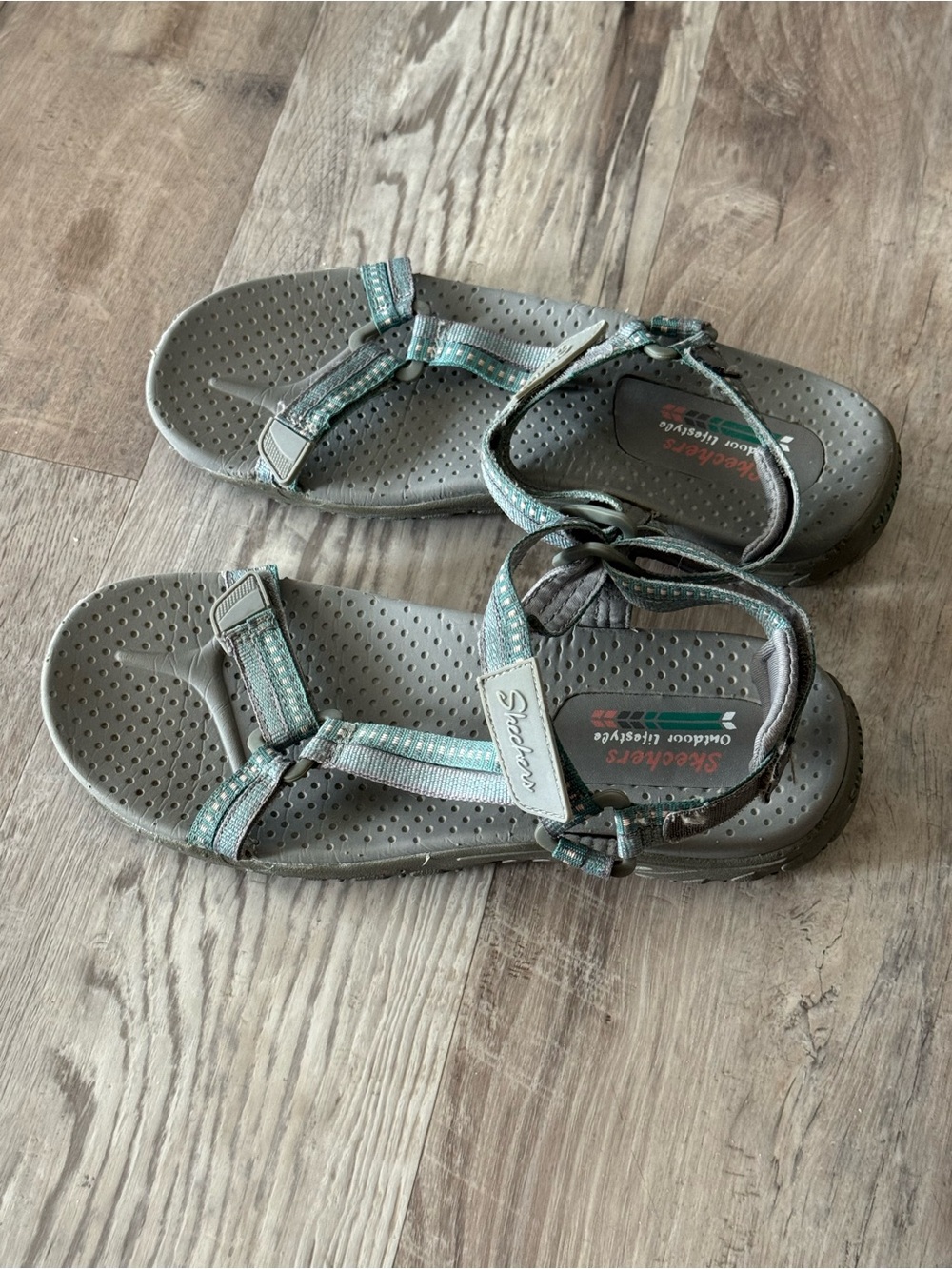 Skechers Women's Reggae-Dub Fest Sandals in the Grey/Teal 8